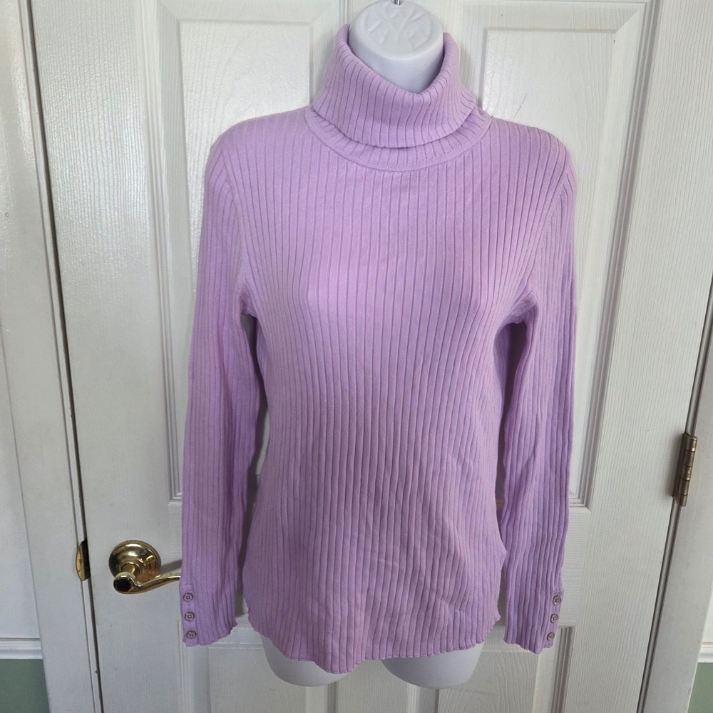 J.McLaughlin Lavender Purple Ribbed Turtleneck Sweater Button Cuff Large Fall